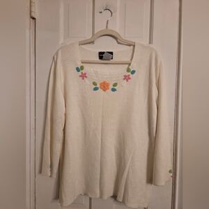 Sag Harbor Cream Sweater with Floral Accents